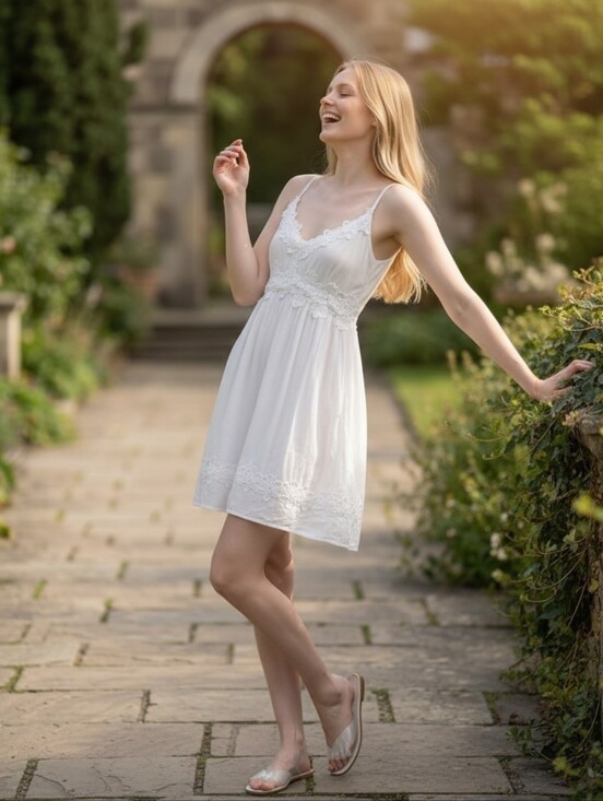 C'Est Moi Dresses & Skirts - Sleeveless White Lace-Trim Mini Dress